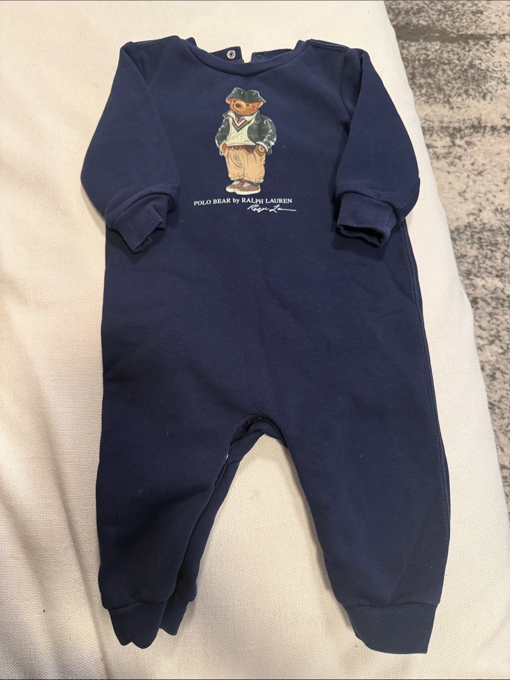 Ralph Lauren Navy Polo Bear Footed One-Piece